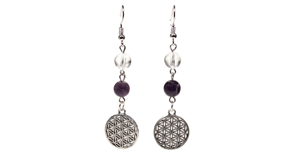 Boucles d'Oreilles Joana en Acier et Pierres Naturelles Rectangulaires
